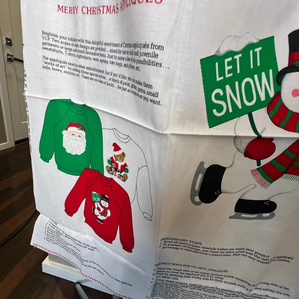 Vintage‎ Christmas Appliqué Fabric Panel Cranston VIP Santa Snowman Cut & Sew